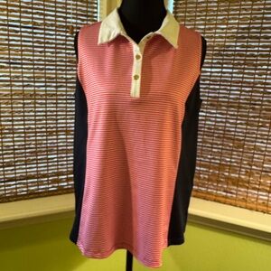 Striped Sleeveless Chico’sPolo Top with White Collar